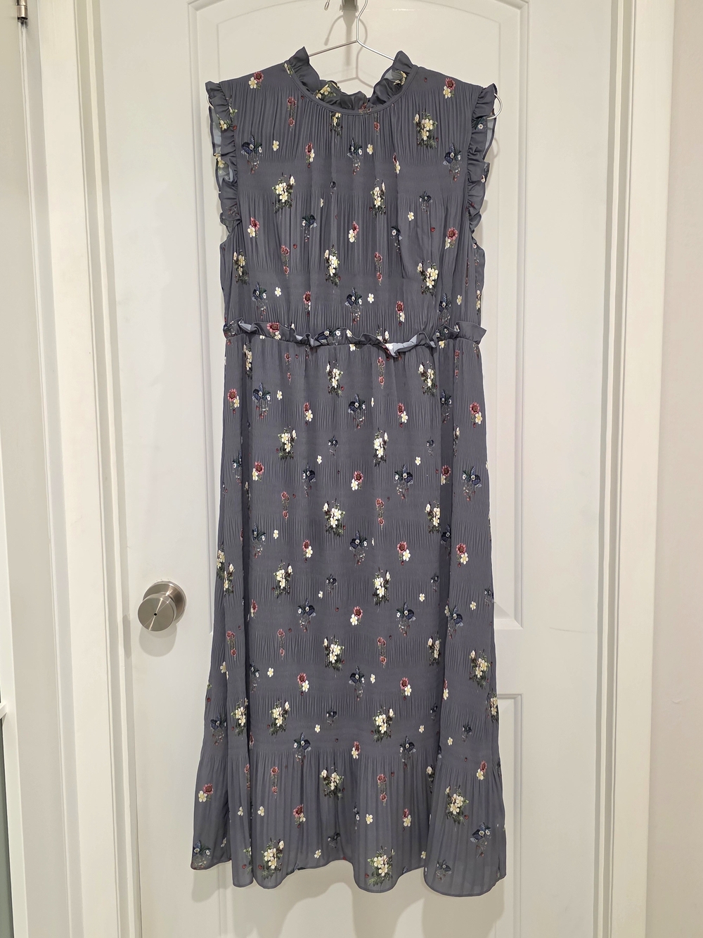 Ted Baker Toppaz Oracle Pleated Smock Midi Dress Floral Grey - TB Size 3